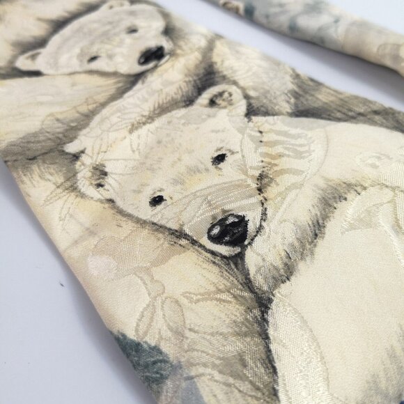 Vintage Polar Bear Family men's tie Endangered species Mark Dennis 1996 USA - Picture 3 of 11